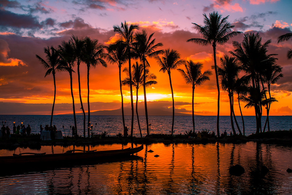 Sundown on the beach in Maui.